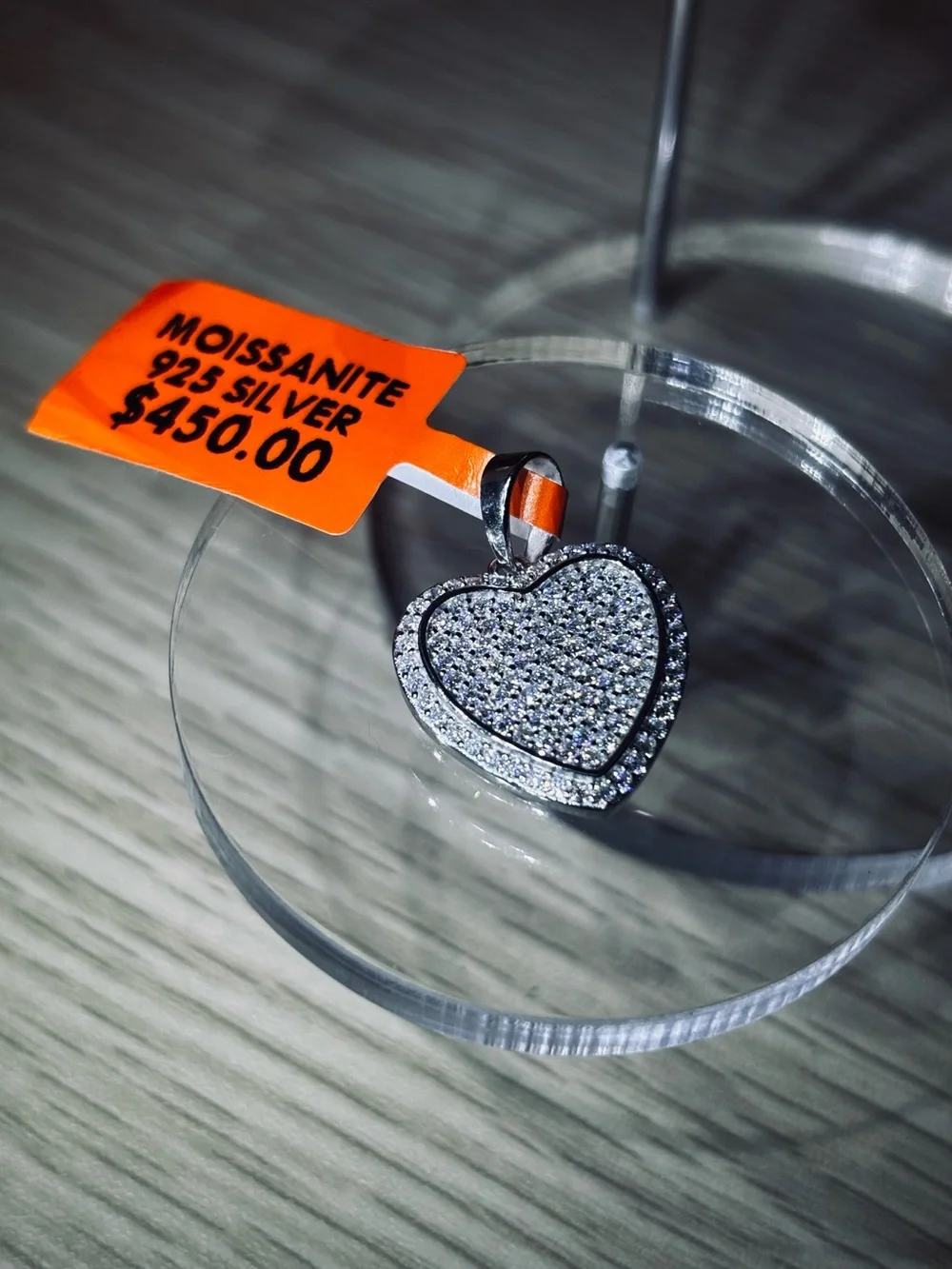 Solid 925 Sterling Silver VVS Moissanite Pave' Heart Pendant - Picture 7 of 13